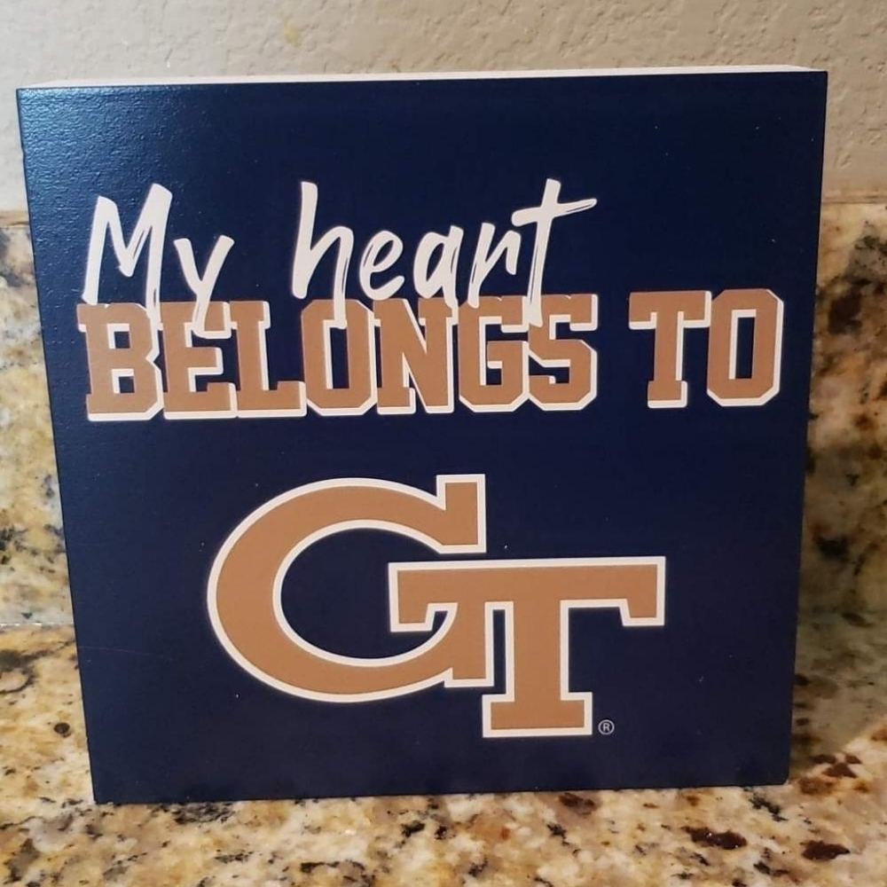 "My heart belongs to GT" Georgia Tech wooden desk block decoration